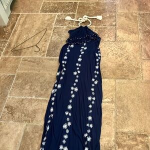 LeTarte maxi cotton embroidered dress small navy